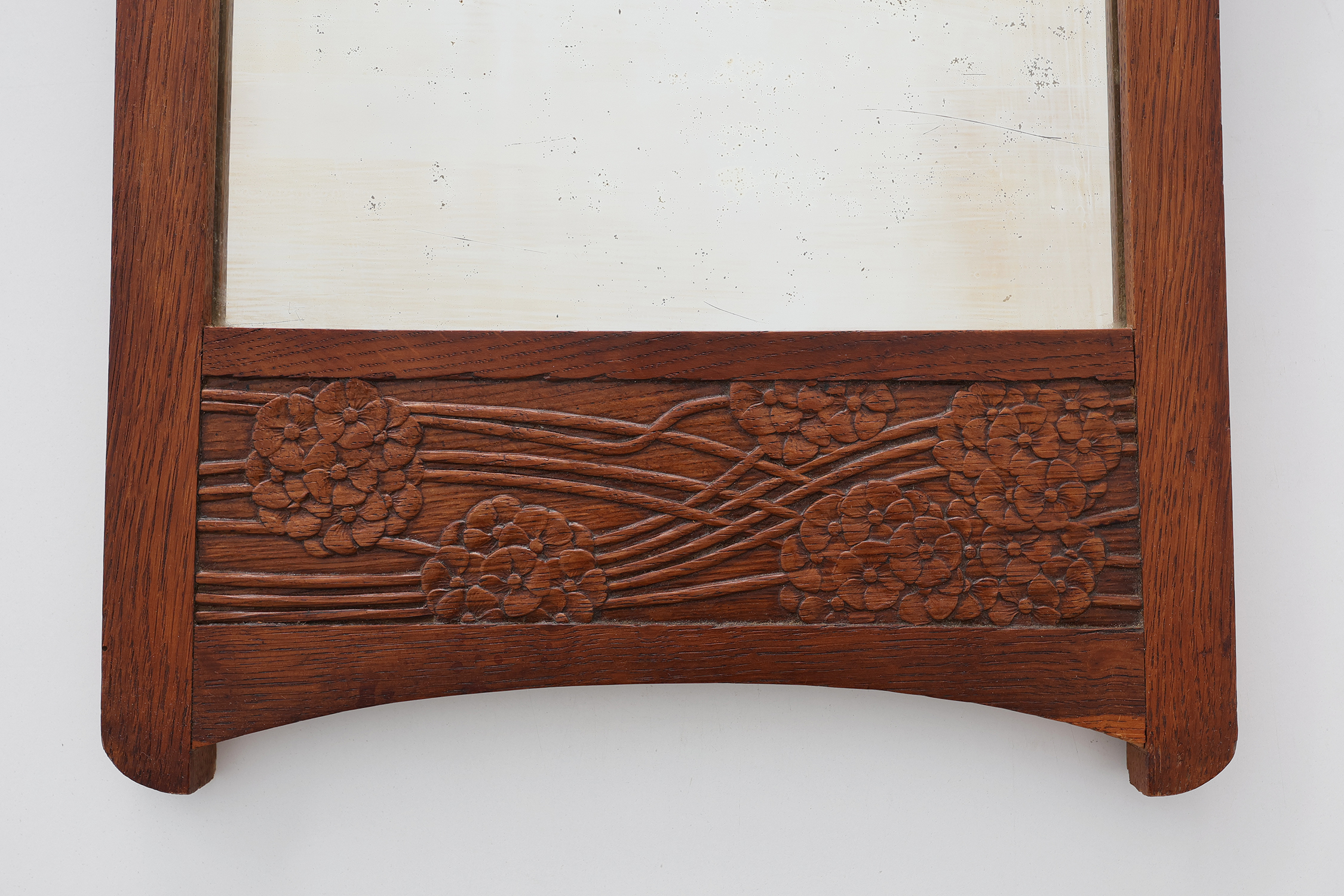 Art Nouveau Oak Coat Rack with Mirror and Floral Carvings, Belgium, circa 1910thumbnail